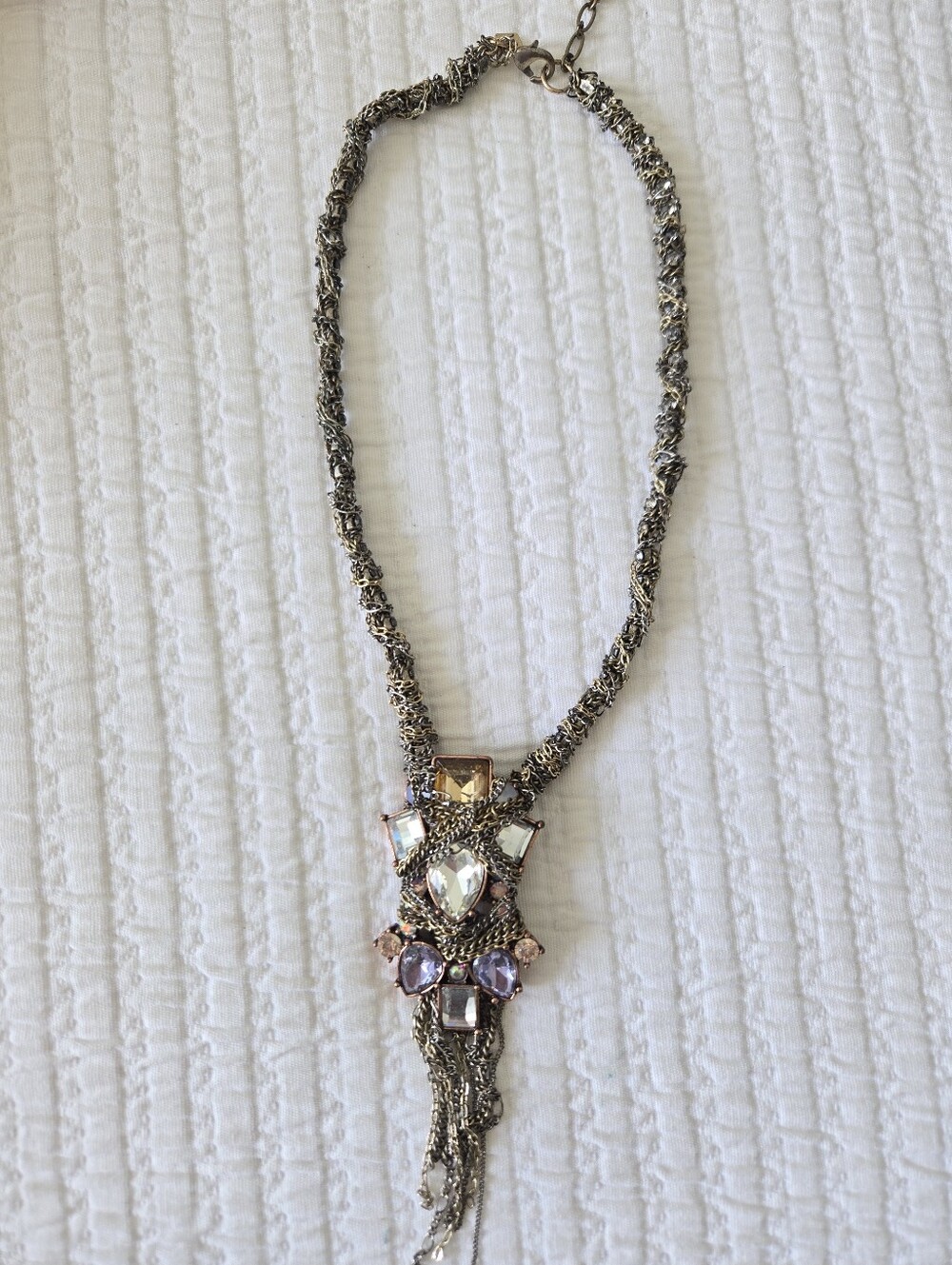 Early 2000's Statement Crystal And Chain Pendant Necklace